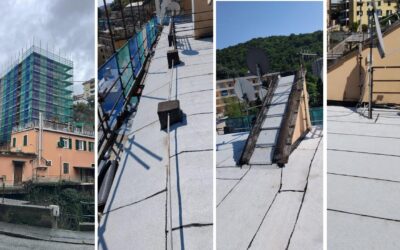 Ristrutturazione a Genova Quezzi: dalla facciata al tetto, con posa di guaina impermeabilizzante ad alta riflettenza
